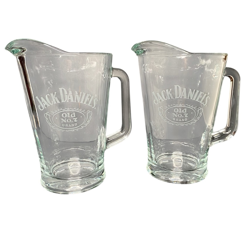 Vintage Set Of 2 Jack Daniels LG Clear Pitcher Old No.7 Tennessee Whiskey Glass